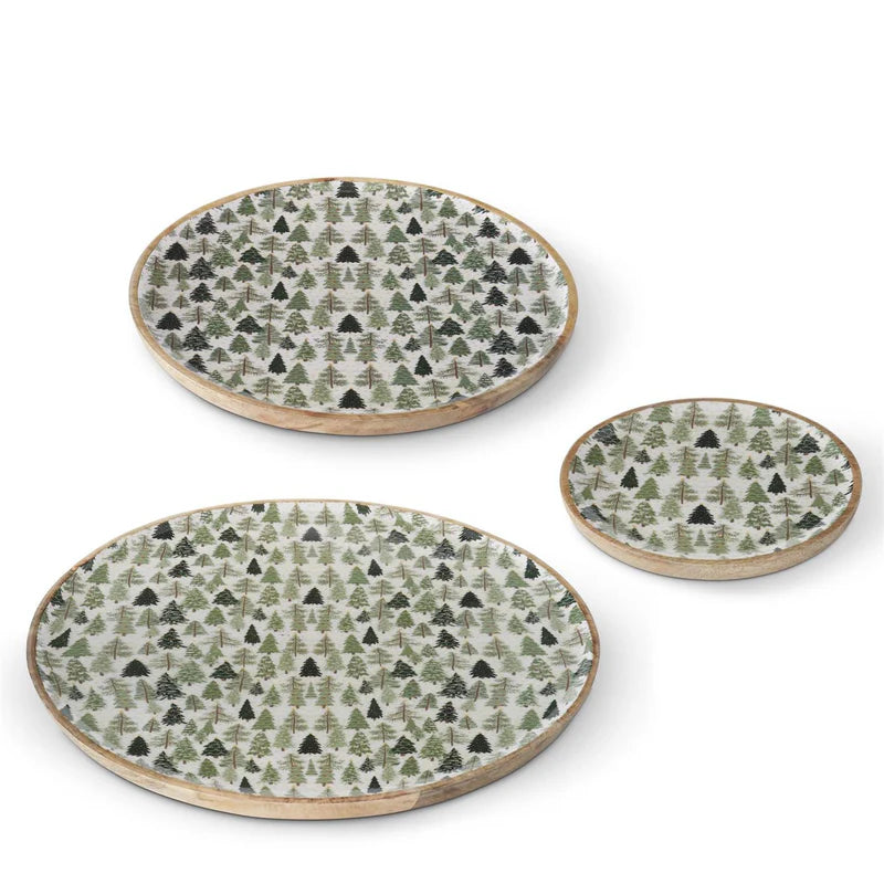 Round Wood Tray w/ Enamel Trees