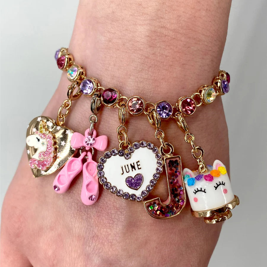 Charm It! Gold Pink Multi Rhinestone Bracelet