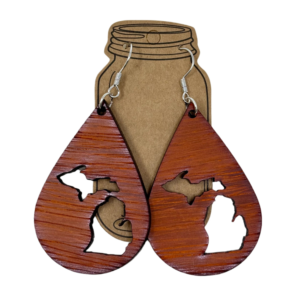 Wood Michigan Dangle Teardrop Earrings