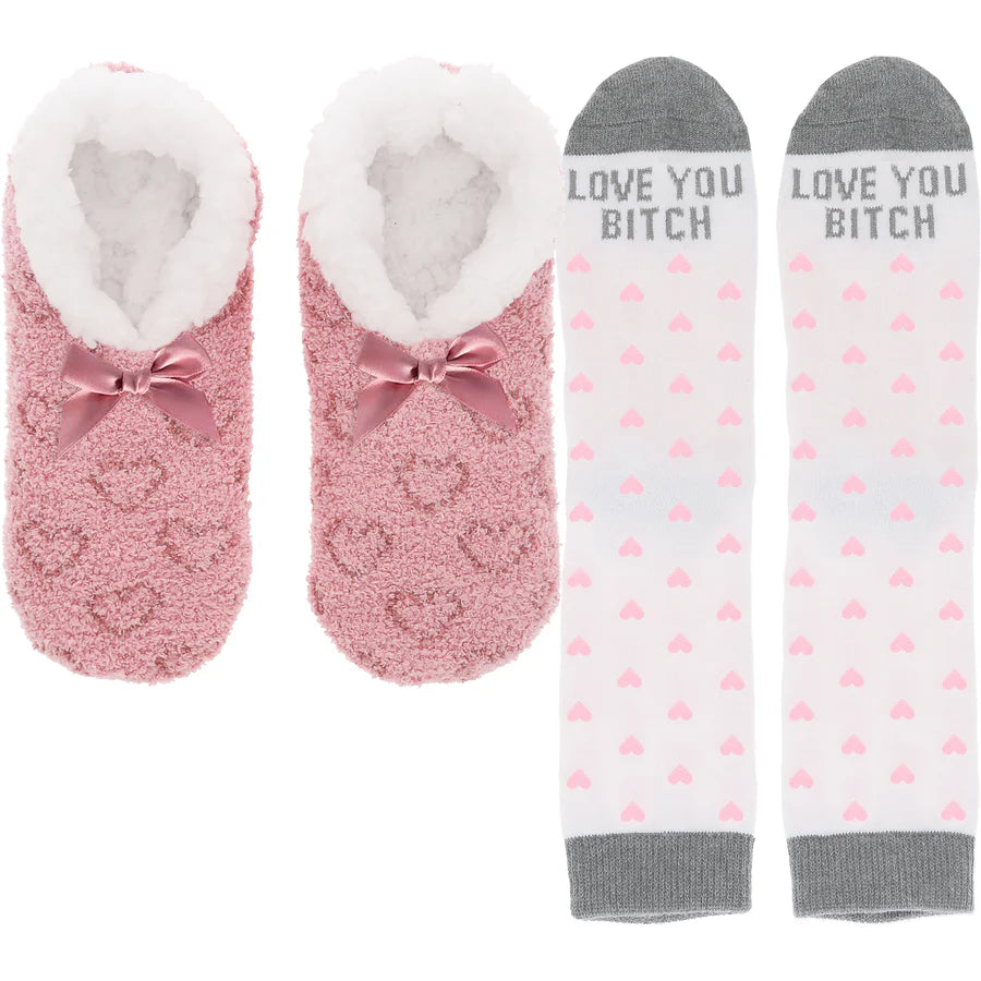 Love You B*tch Slipper Socks Gift Set