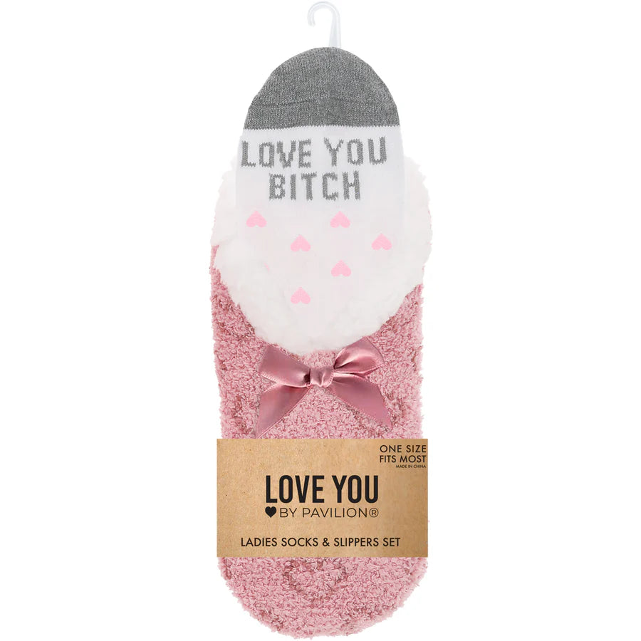 Love You B*tch Slipper Socks Gift Set