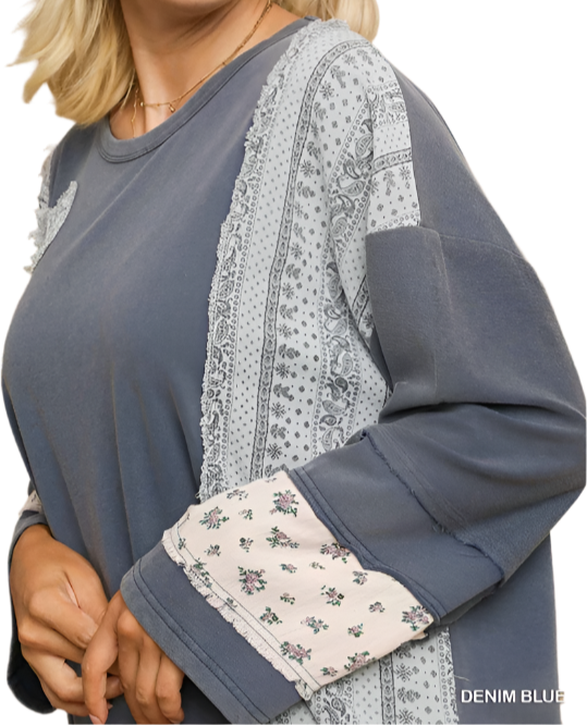 Denim Shade French Terry Mineral Wash w/ Patchwork Top