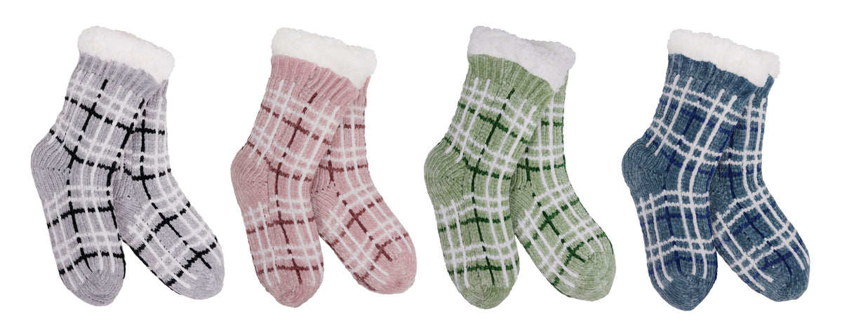 Story Plaid Chenille Thermal Slipper Socks