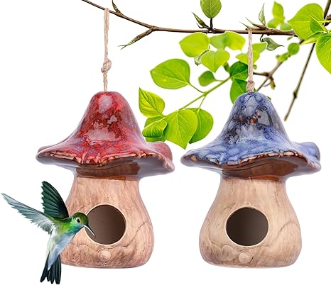 Glazed Ceramic Mushroom Bird House