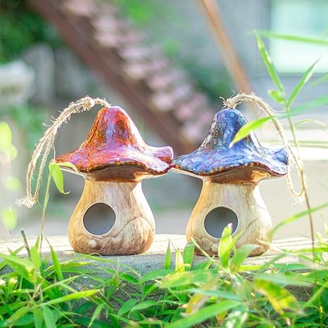 Glazed Ceramic Mushroom Bird House