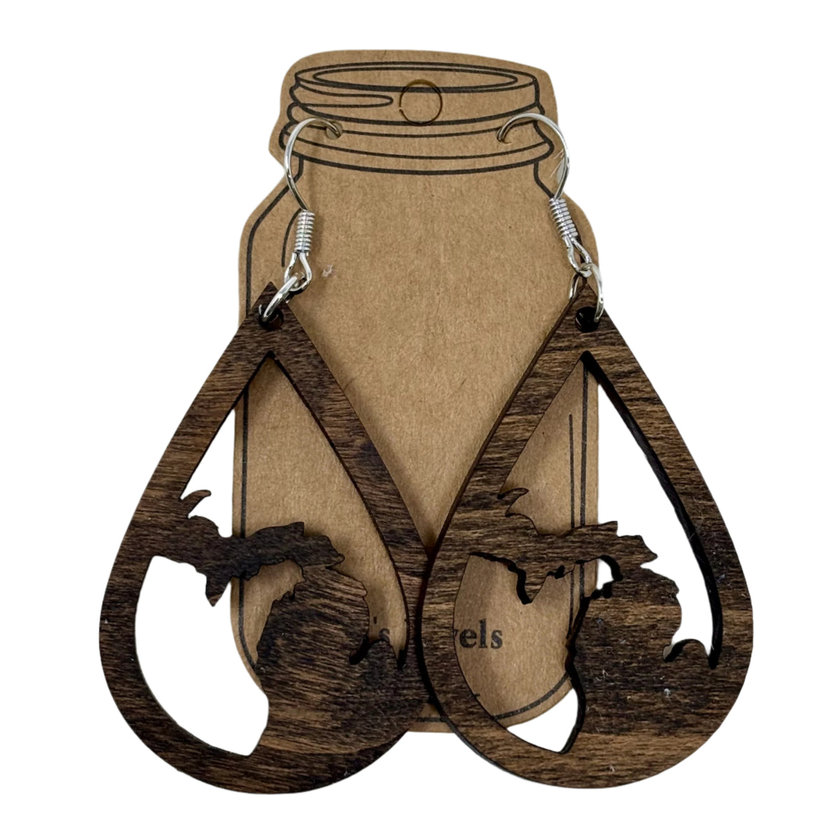Wood Michigan Dangle Teardrop Cutout Earrings
