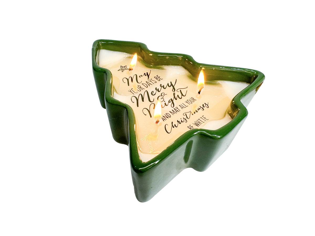 Ceramic Christmas Tree Message Reveal Candle 7oz.