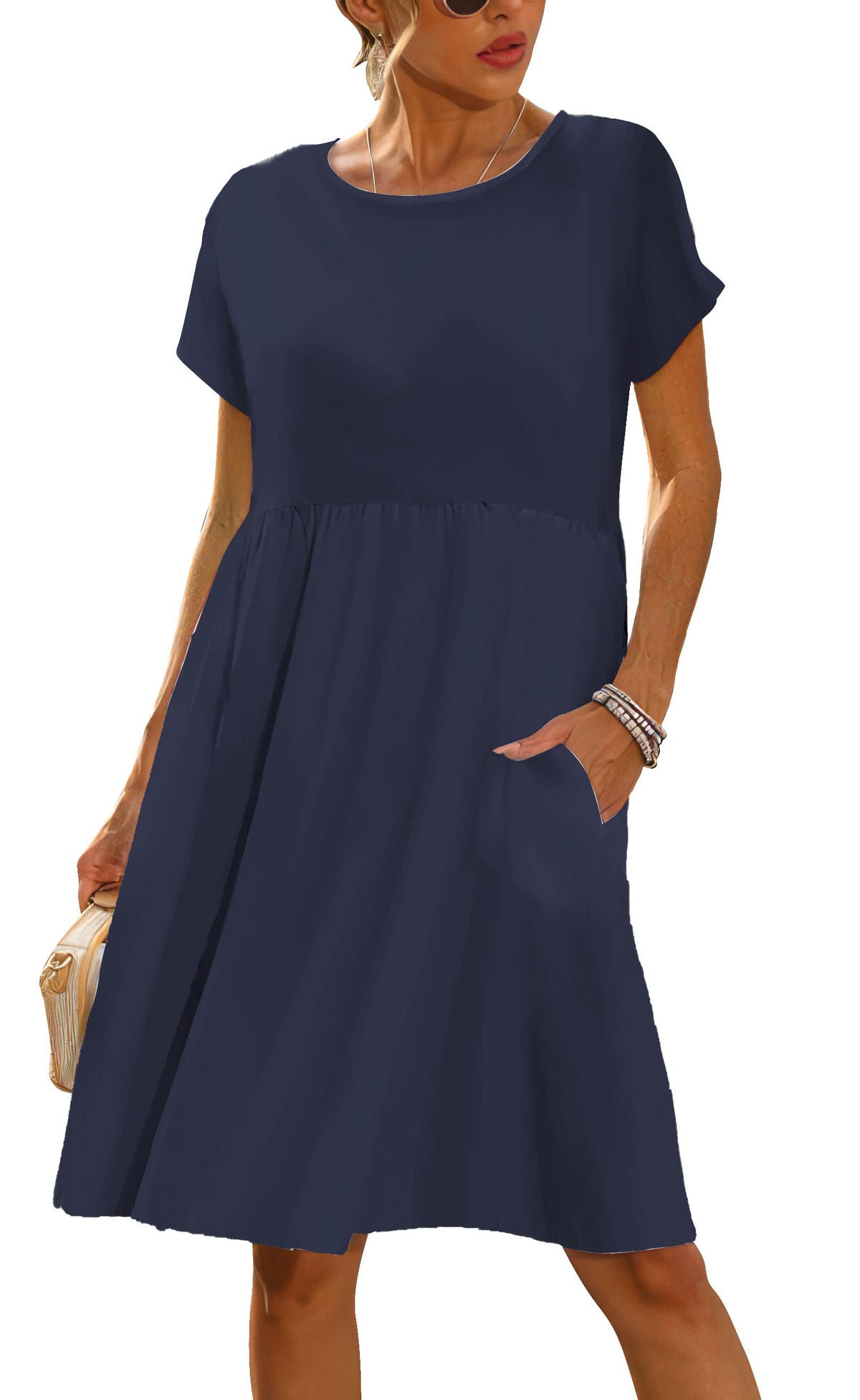 Short Sleeve A-Line Dress w/Pockets-Mirabeau