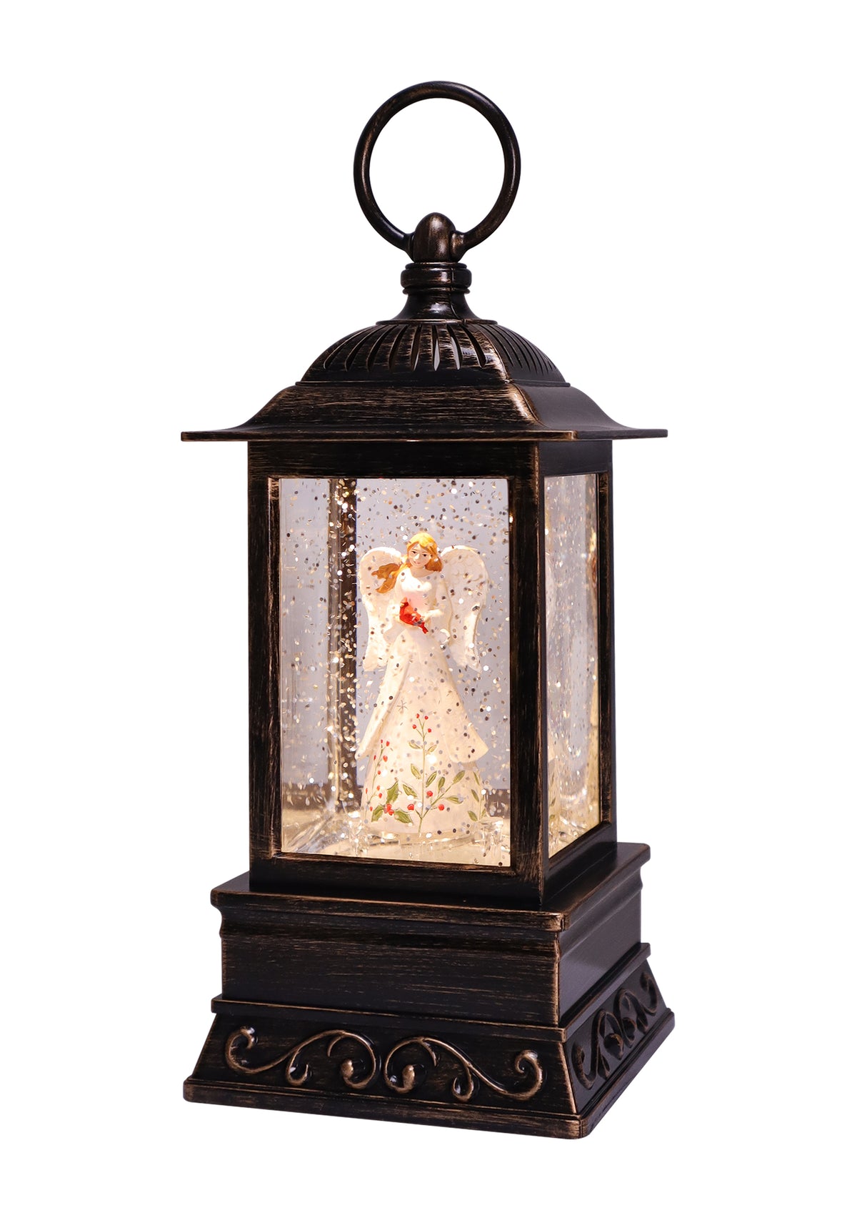 Angel Holly w/Cardinal Glitter Lantern 10.5&quot;