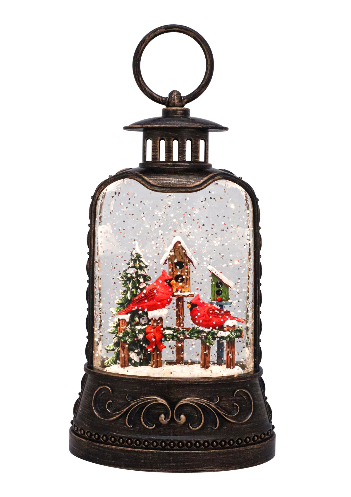 Christmas Cardinal Birdhouse Glitter Lantern