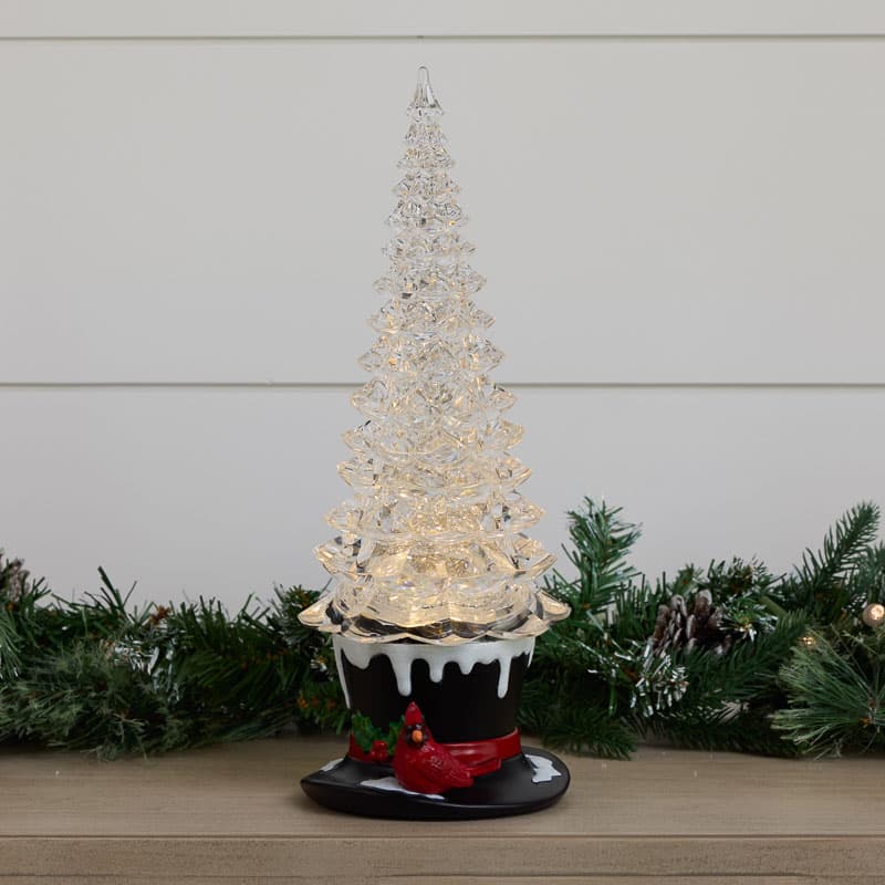 LED Glitter Tree w/Cardinal on Hat 13.125&quot;