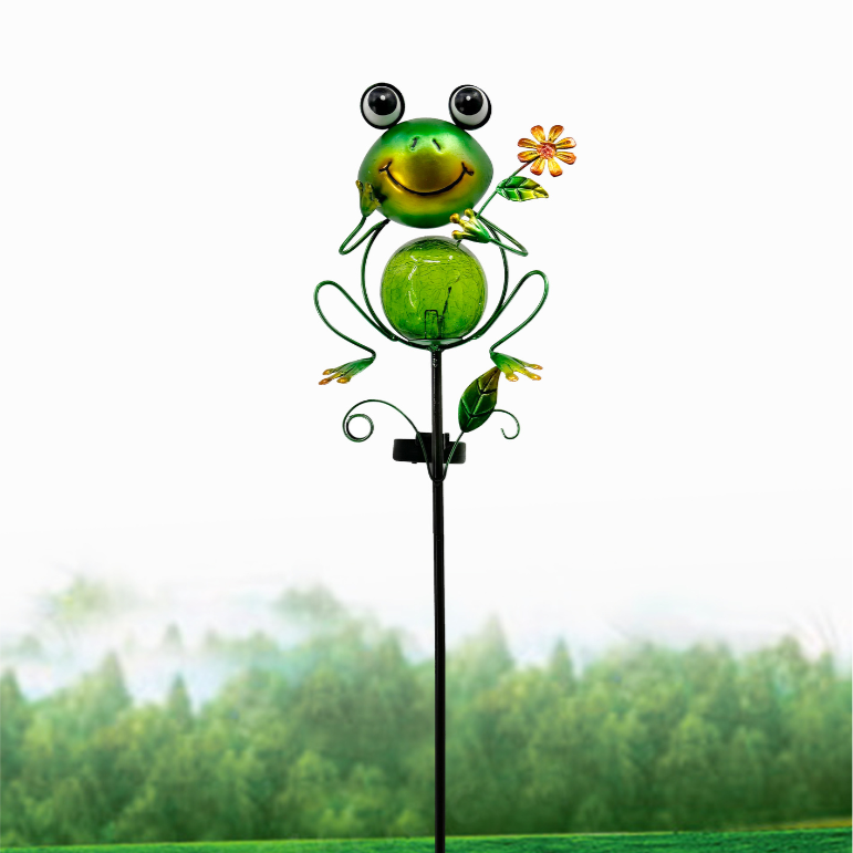 36&quot; Frog Crackle Ball Solar LED Yard Stake