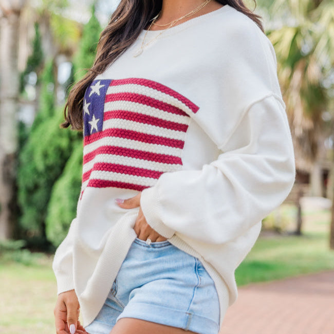 Amelia American Flag Crochet Sweater