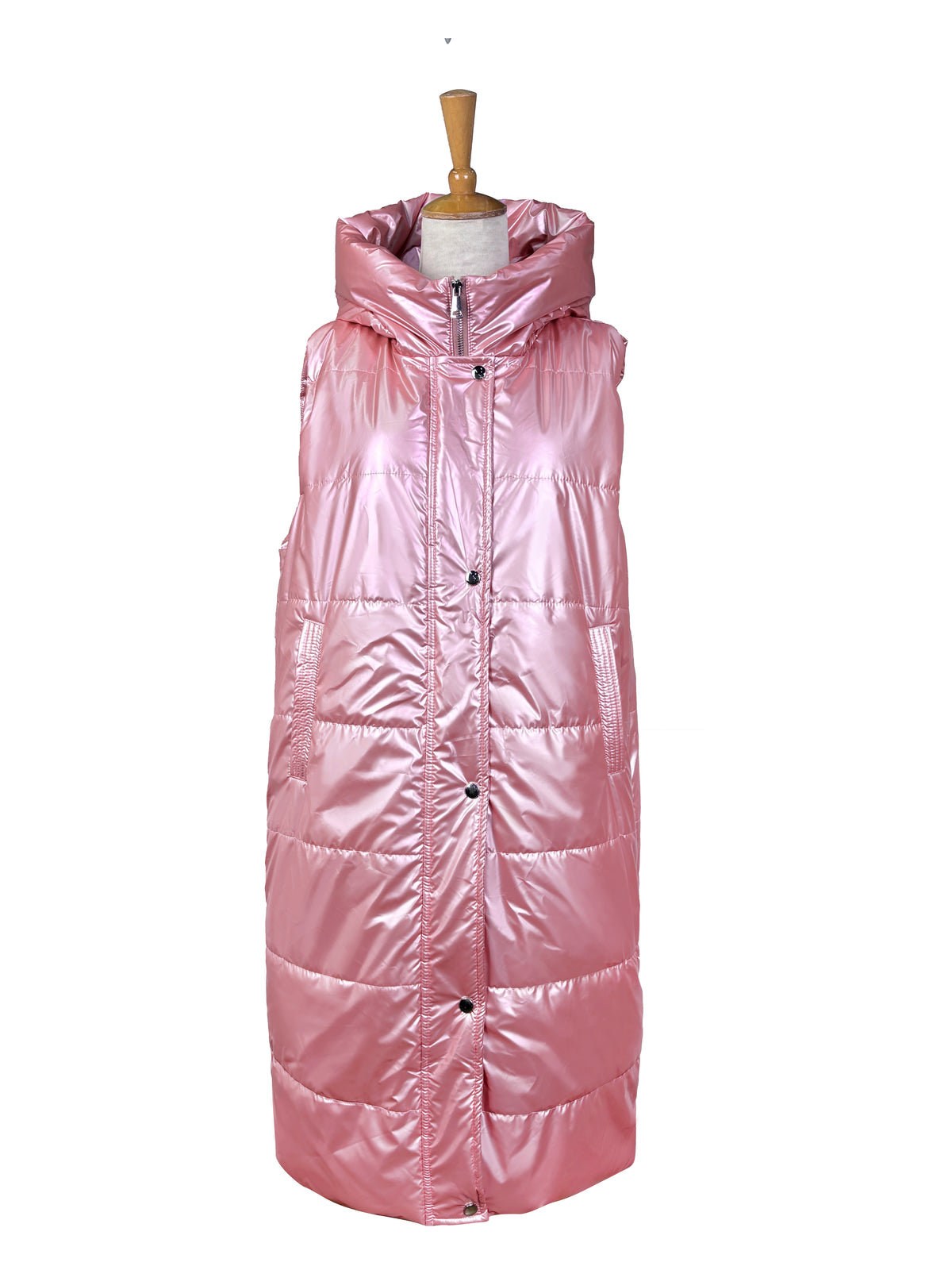 Zoey Hooded Puffer Vest-Metallic Pink