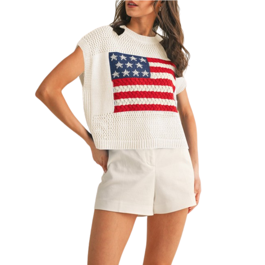 Annie American Flag Crochet Sweater Top