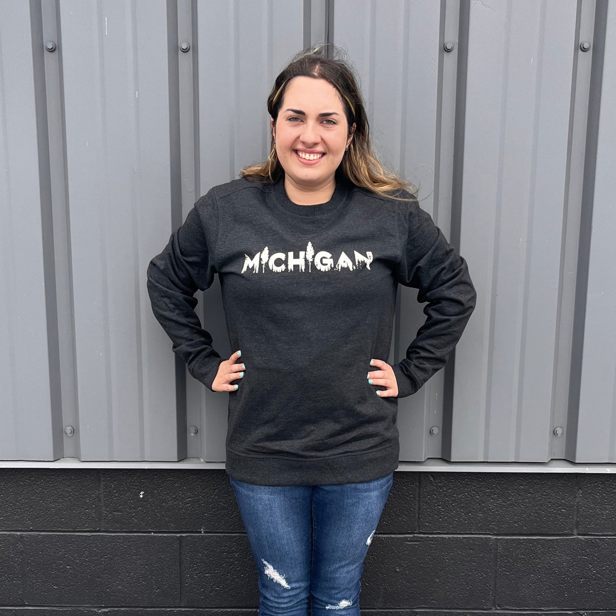 Michigan Discover Crew Neck Sweatshirt - Charcoal