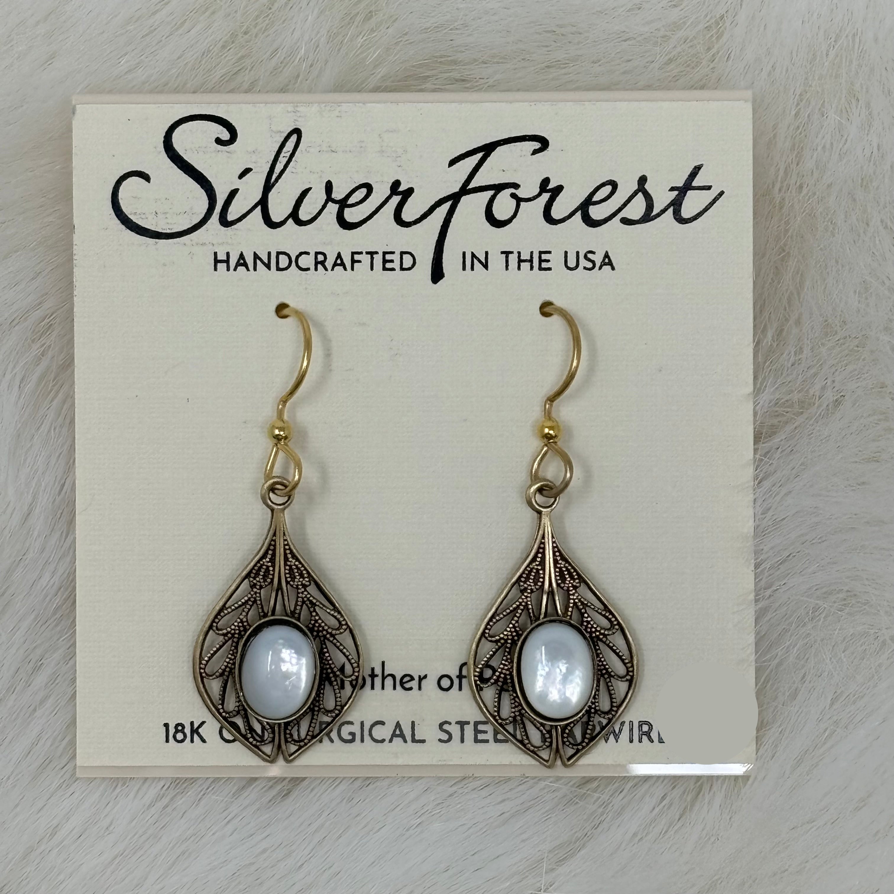 MOP Filigree Tear Oval Stone Earrings My Secret Garden - Main Image