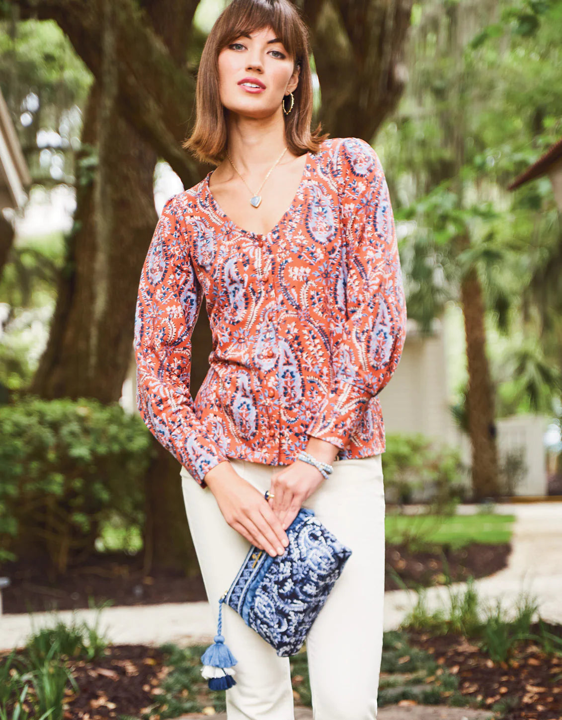 Rochelle Top Marsh Boardwalk Paisley Tomato