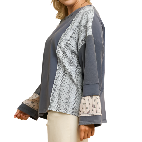 Denim Shade French Terry Mineral Wash w/ Patchwork Top
