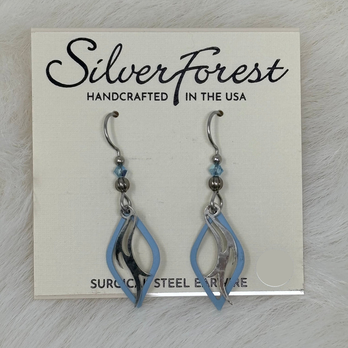 Blue/Silver Flame In Open Diamond Earrings