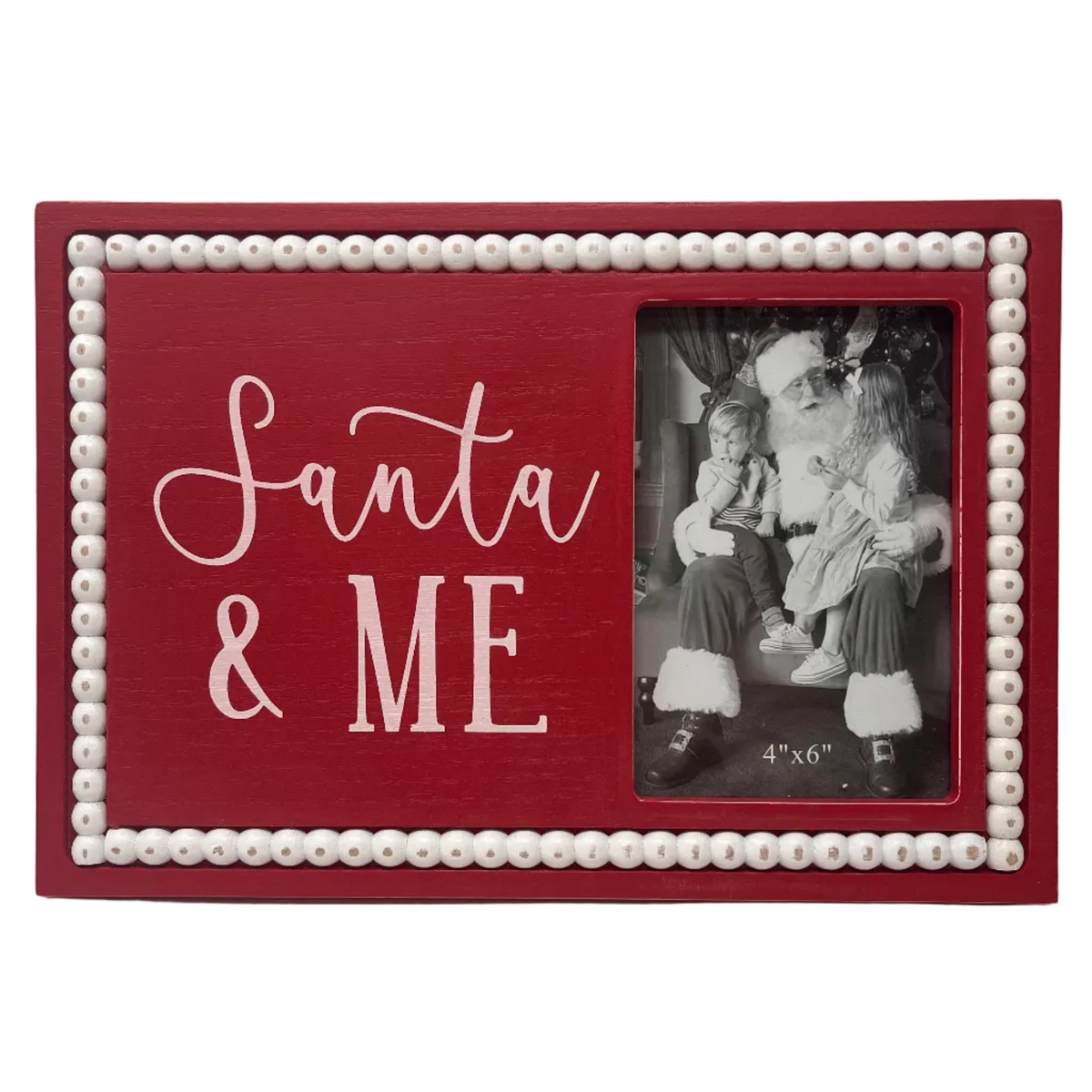 Wood Santa Frame w/Bead Trim - FINAL SALE