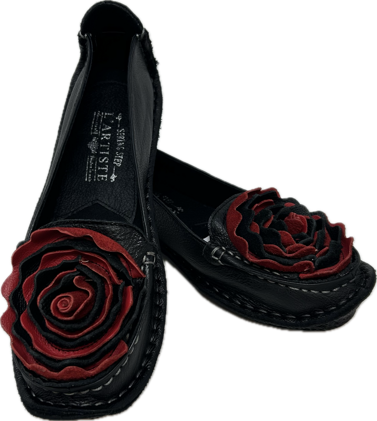 Black Soft Leather Loafers w/Flower