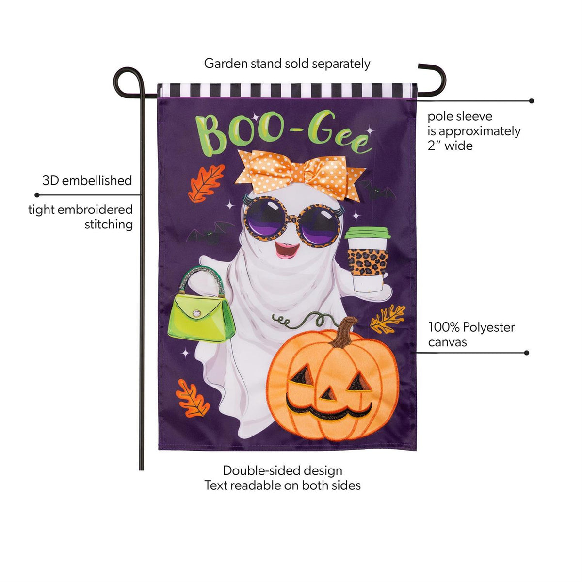 Boo-Gee Ghost Applique Garden Flag