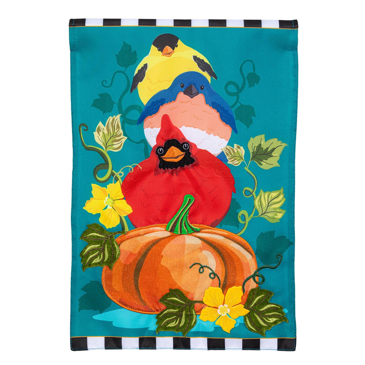 Portly Pumpkin Birds Applique Garden Flag