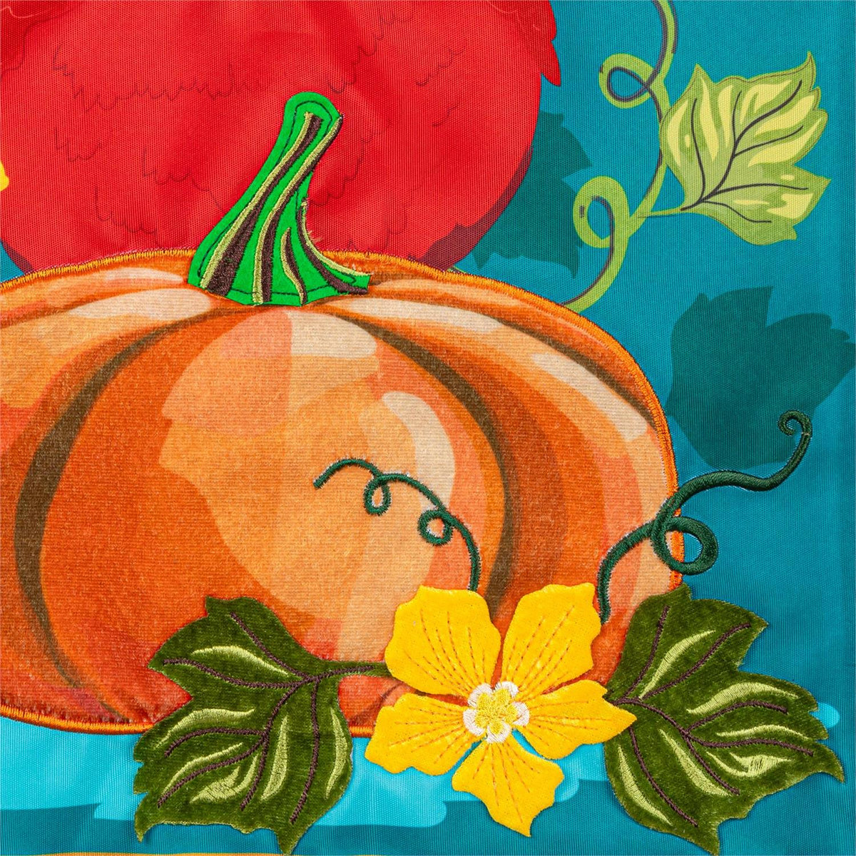 Portly Pumpkin Birds Applique Garden Flag