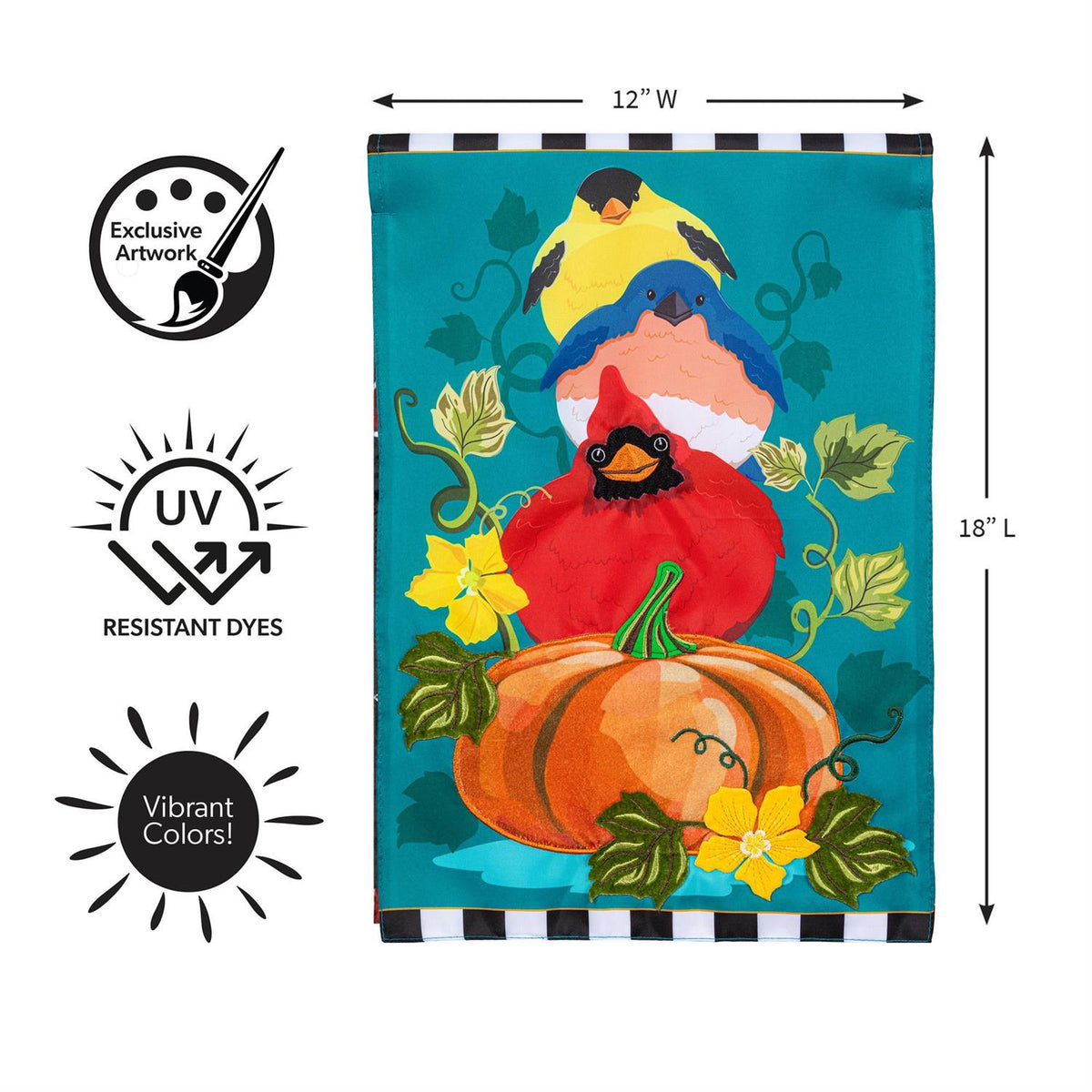 Portly Pumpkin Birds Applique Garden Flag