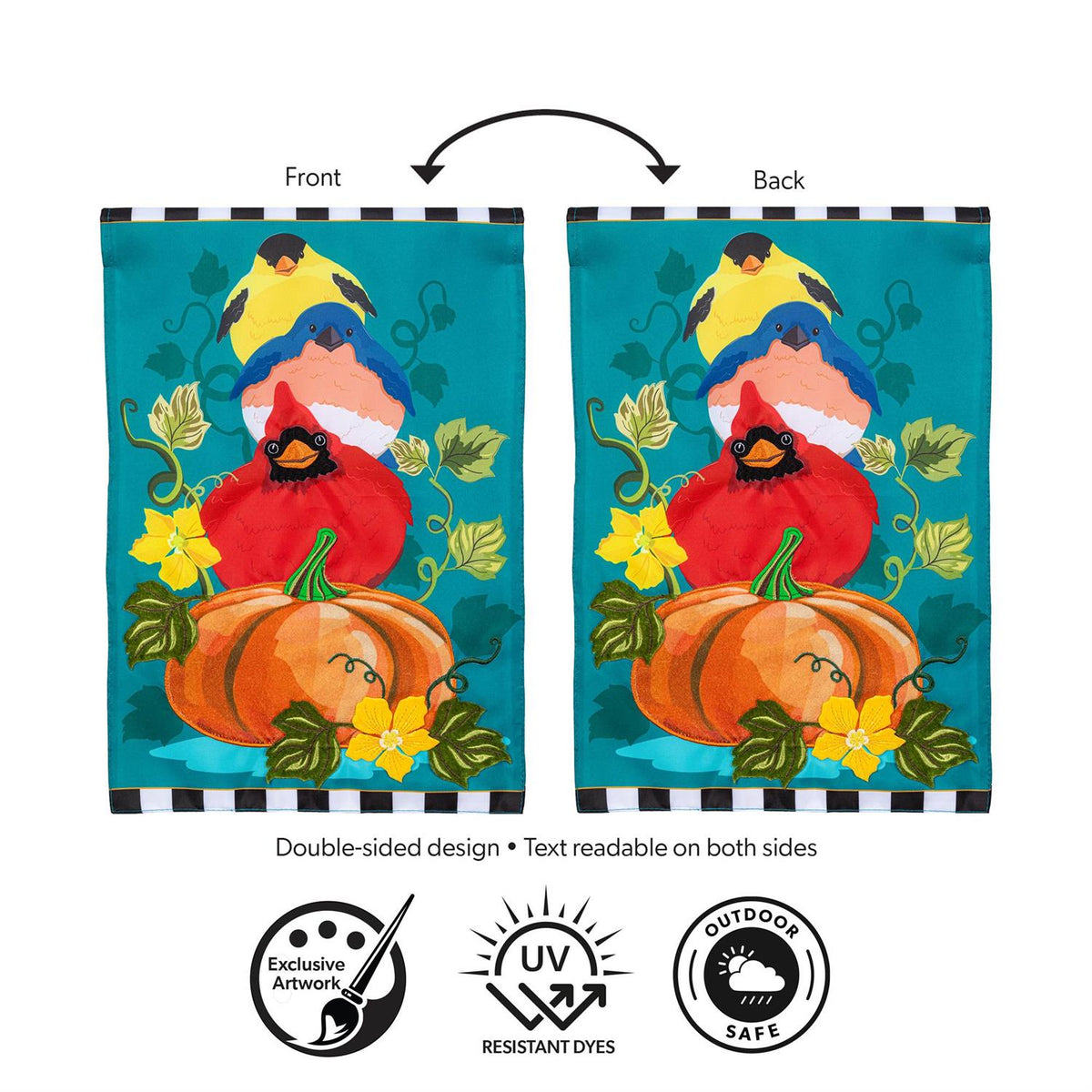 Portly Pumpkin Birds Applique Garden Flag