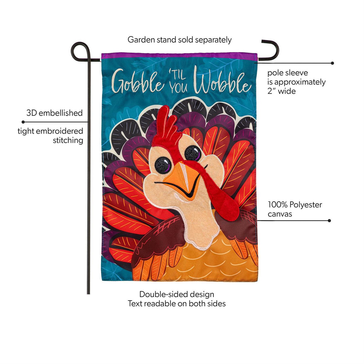 Gobble Til You Wobble Applique Garden Flag