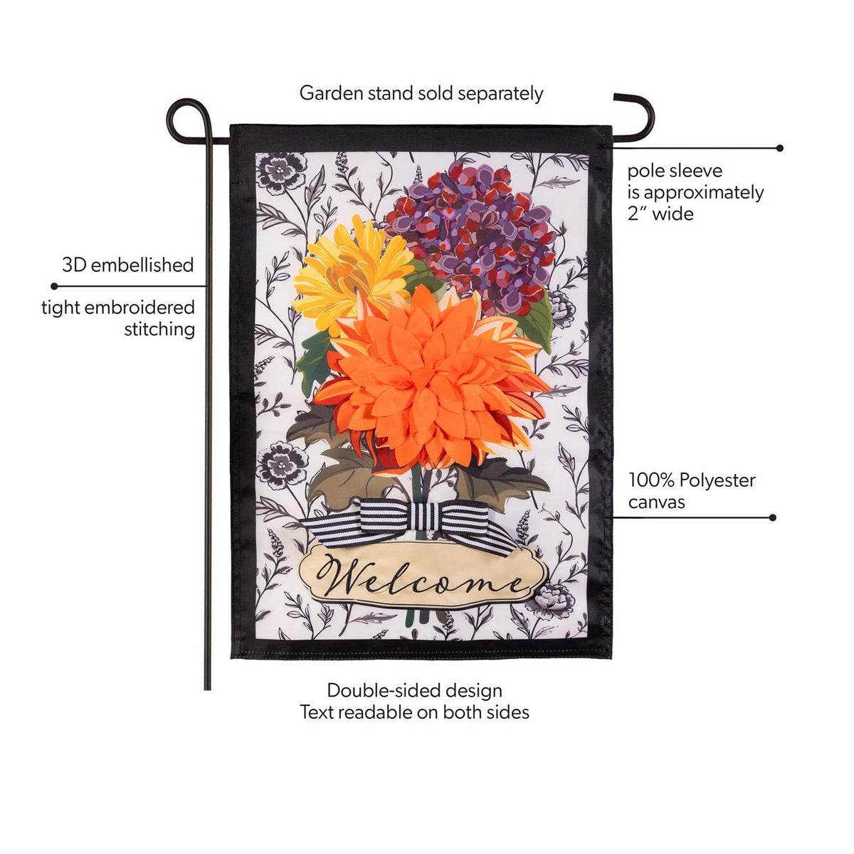 Fall Floral Toile Applique Garden Flag