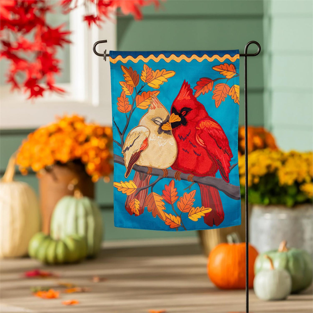 Cuddling Cardinals Applique Garden Flag