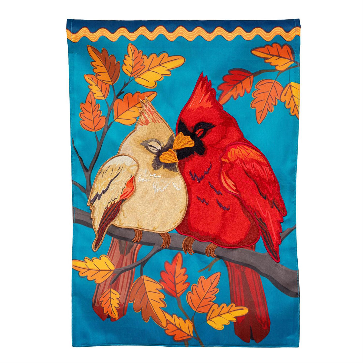 Cuddling Cardinals Applique Garden Flag
