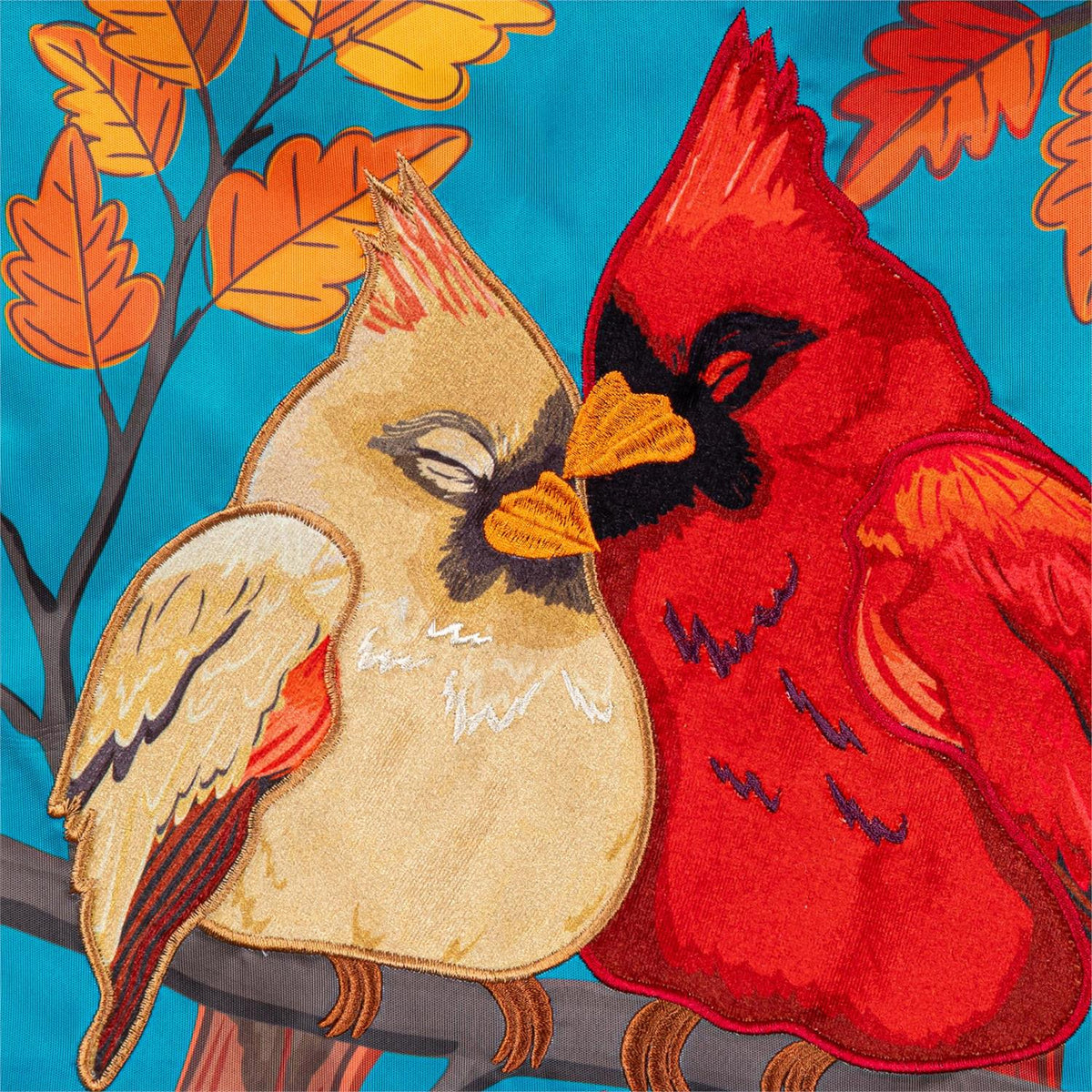 Cuddling Cardinals Applique Garden Flag