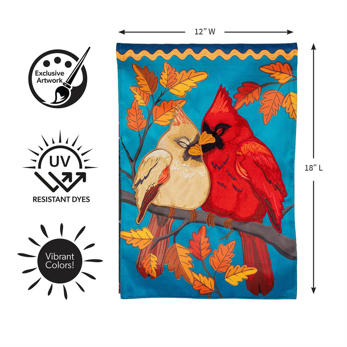Cuddling Cardinals Applique Garden Flag