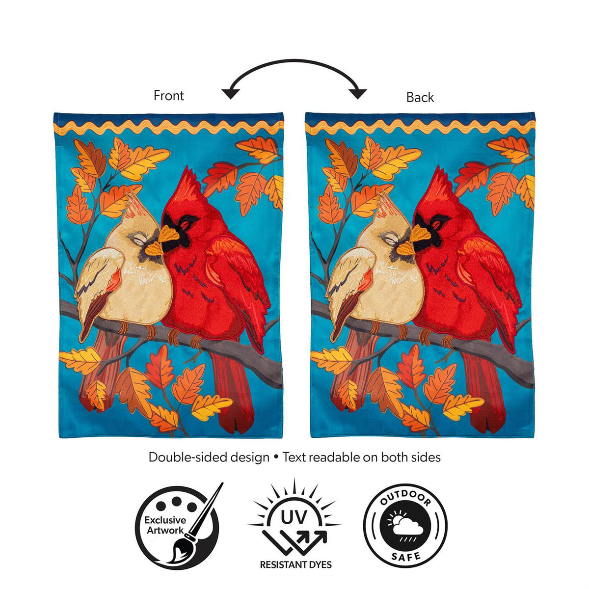 Cuddling Cardinals Applique Garden Flag