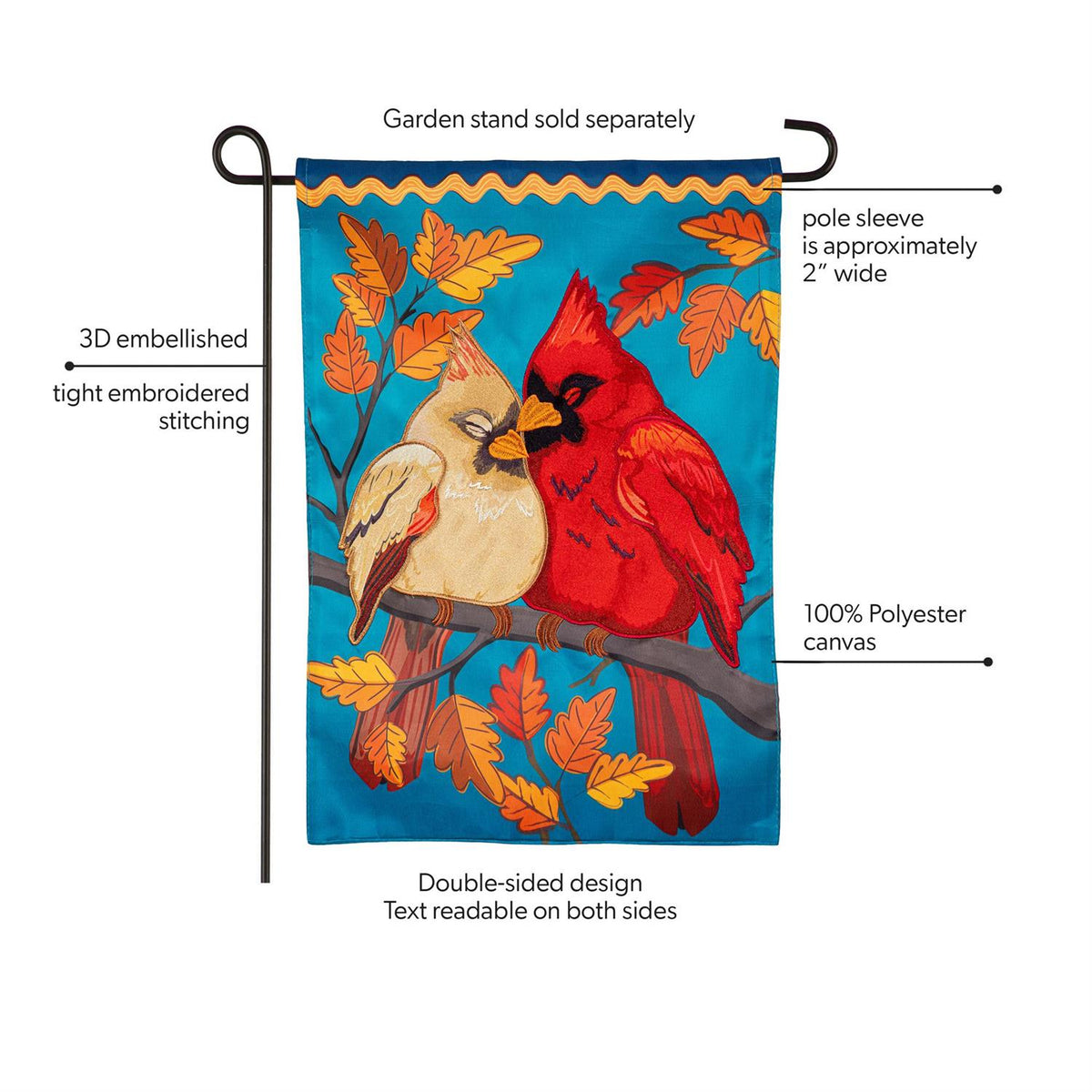Cuddling Cardinals Applique Garden Flag