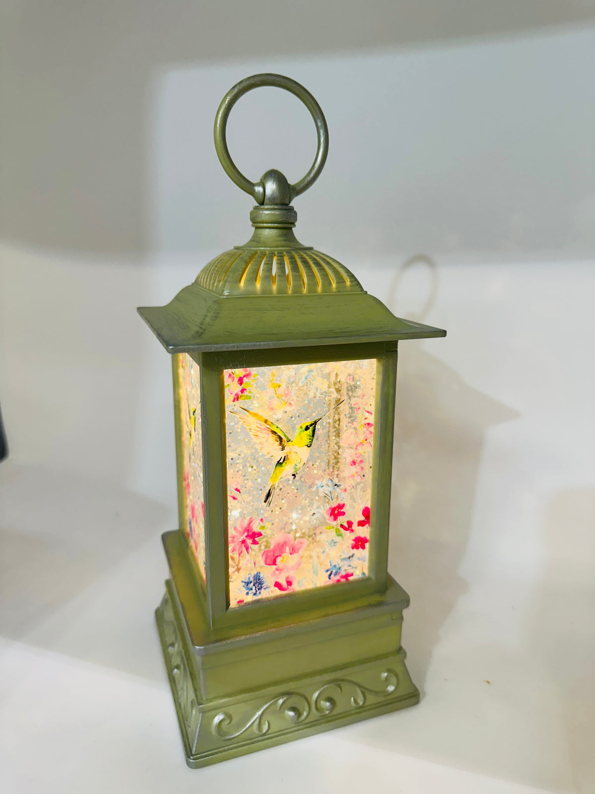 10.5&quot; Hummingbird Glitter Lantern-At Home By Mirabeau