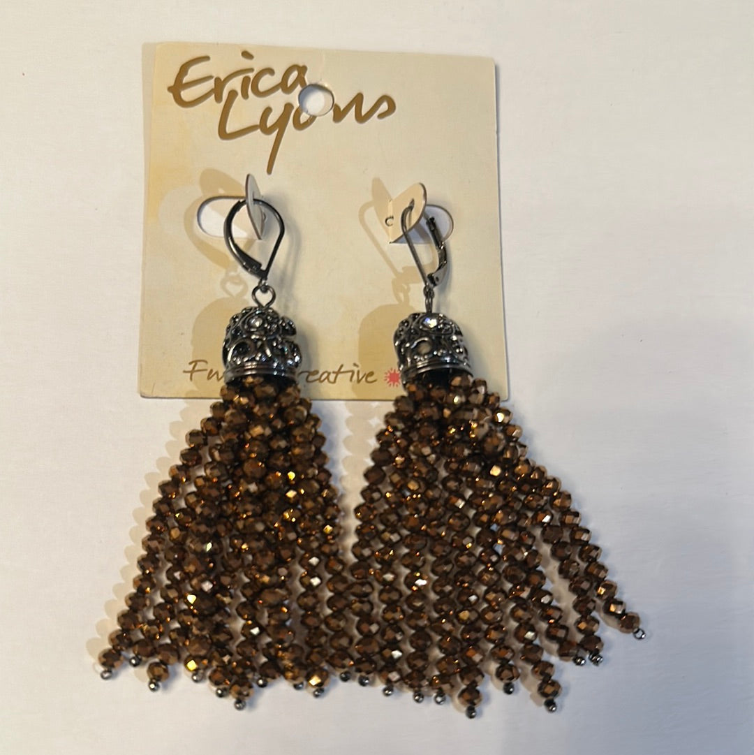 Vintage Bronze Beaded Tassel Drop Earrings