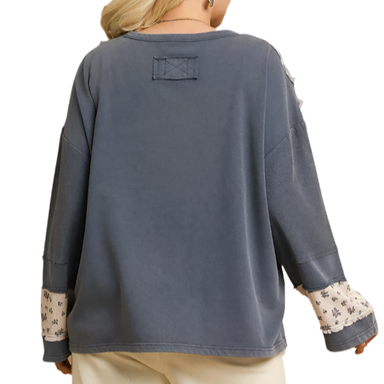 Denim Shade French Terry Mineral Wash w/ Patchwork Top