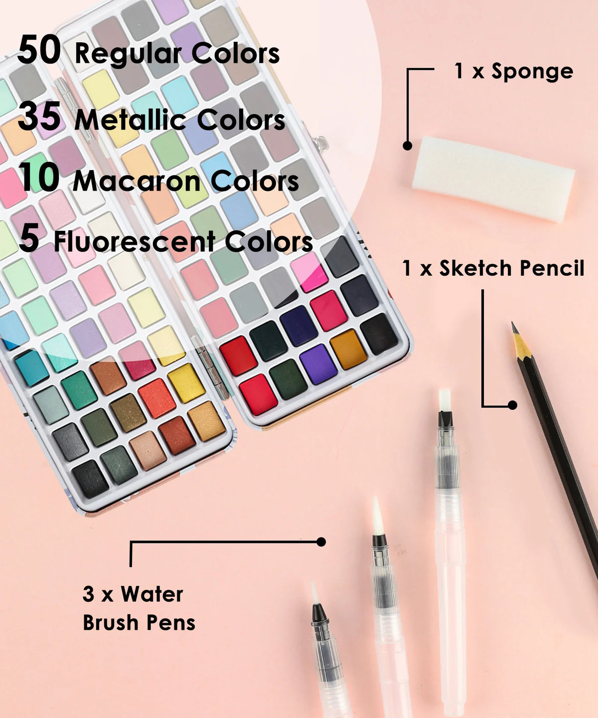 Watercolor Set of 100 with Brushes - Premium