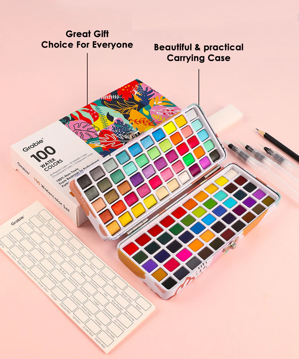 Watercolor Set of 100 with Brushes - Premium
