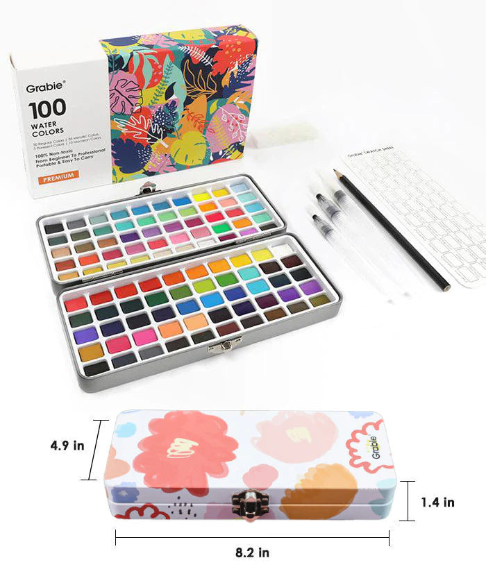 Watercolor Set of 100 with Brushes - Premium