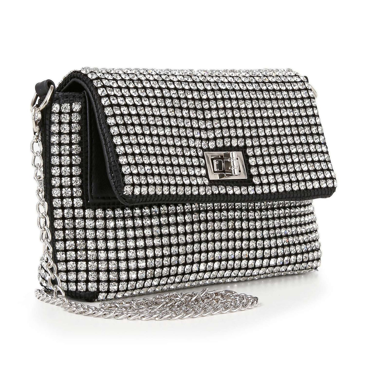 Twist Lock Rhinestone Clutch Shoulder Bag