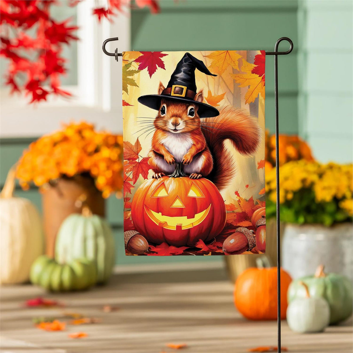 Halloween Squirrel Grove Burlap Garden Flag
