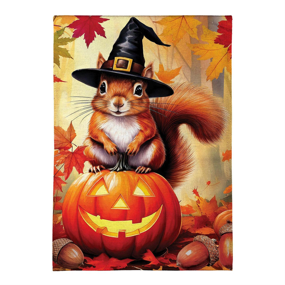 Halloween Squirrel Grove Burlap Garden Flag