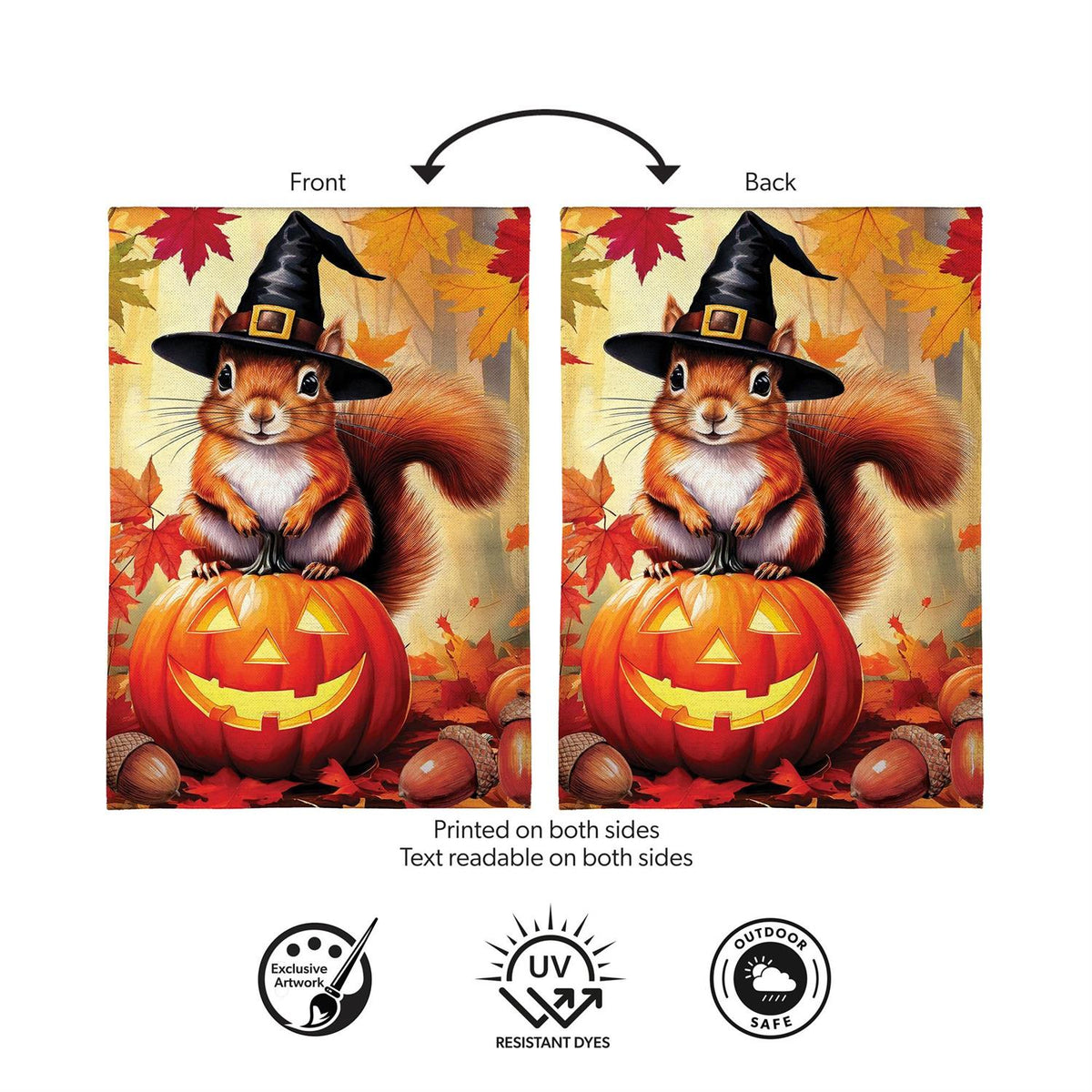 Halloween Squirrel Grove Burlap Garden Flag
