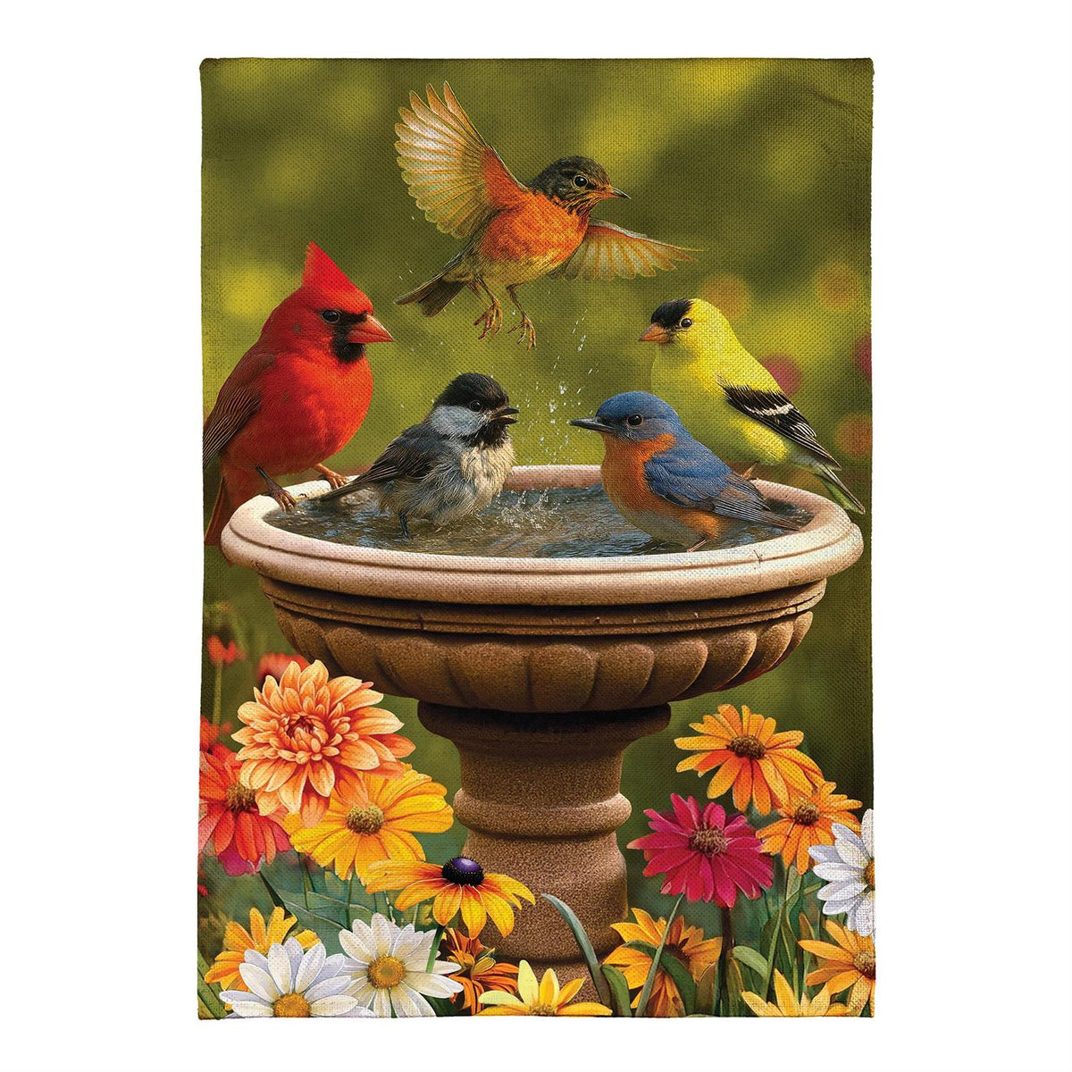 Bathing Birds Burlap Garden Flag